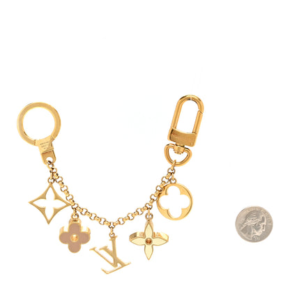 Louis Vuitton Brass Enamel Fleur De Monogram Bag Charm Chain Gold 2 of 4