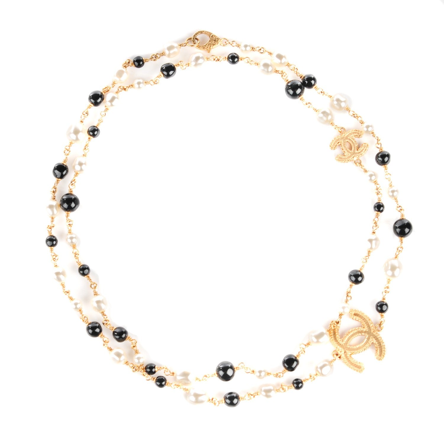 Chanel Pearl Beaded CC Long Necklace Gold 1 of 12