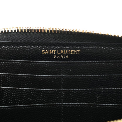 Saint Laurent Grain De Poudre Matelasse Chevron Monogram Zip Around Wallet Black 6 of 10