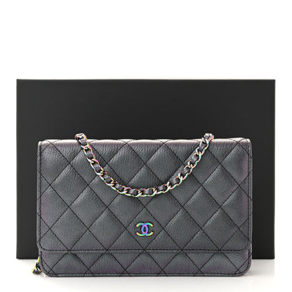Chanel Iridescent Goatskin Quilted Wallet On Chain WOC Purple 13 of 13