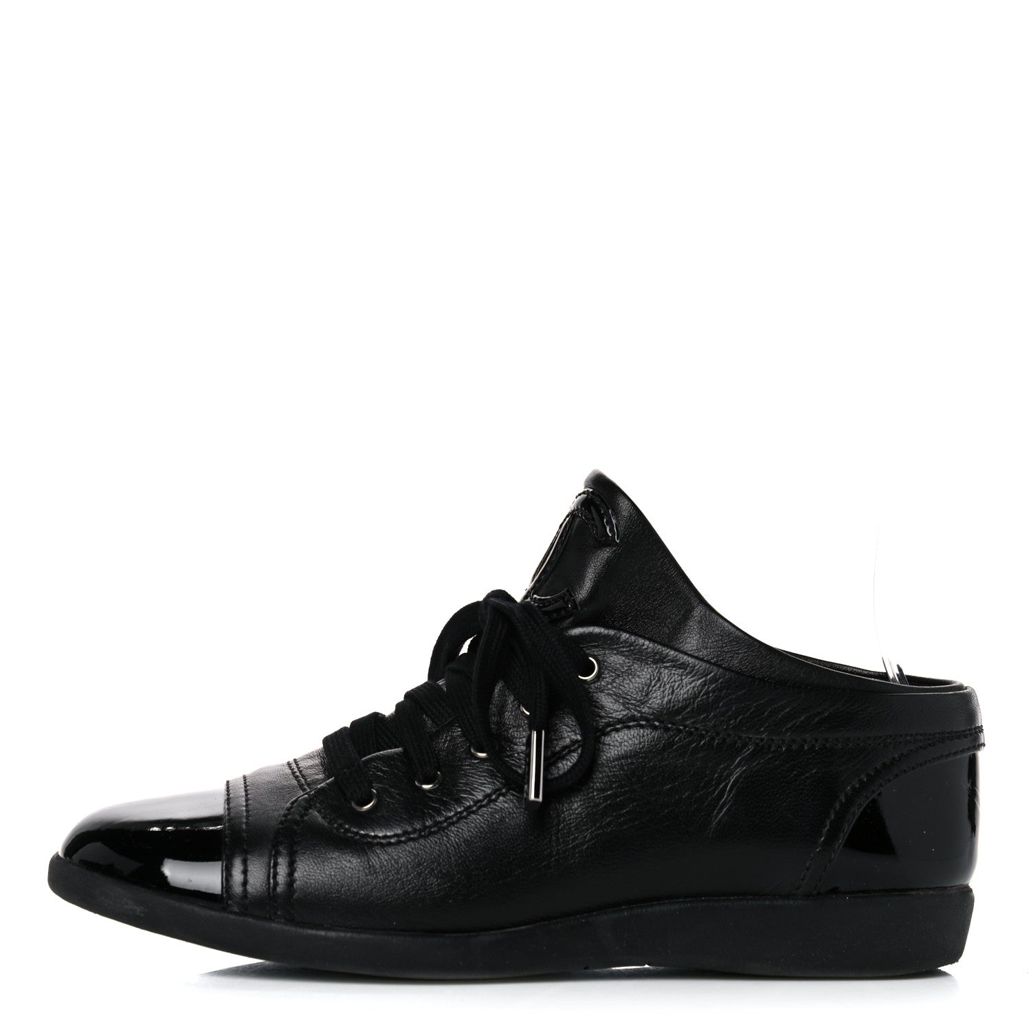 Chanel Lambskin Patent Cap Toe CC Sneakers 37.5 Black 1 of 15