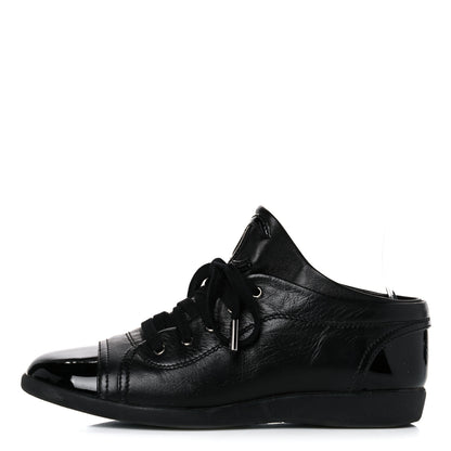 Chanel Lambskin Patent Cap Toe CC Sneakers 37.5 Black 1 of 15
