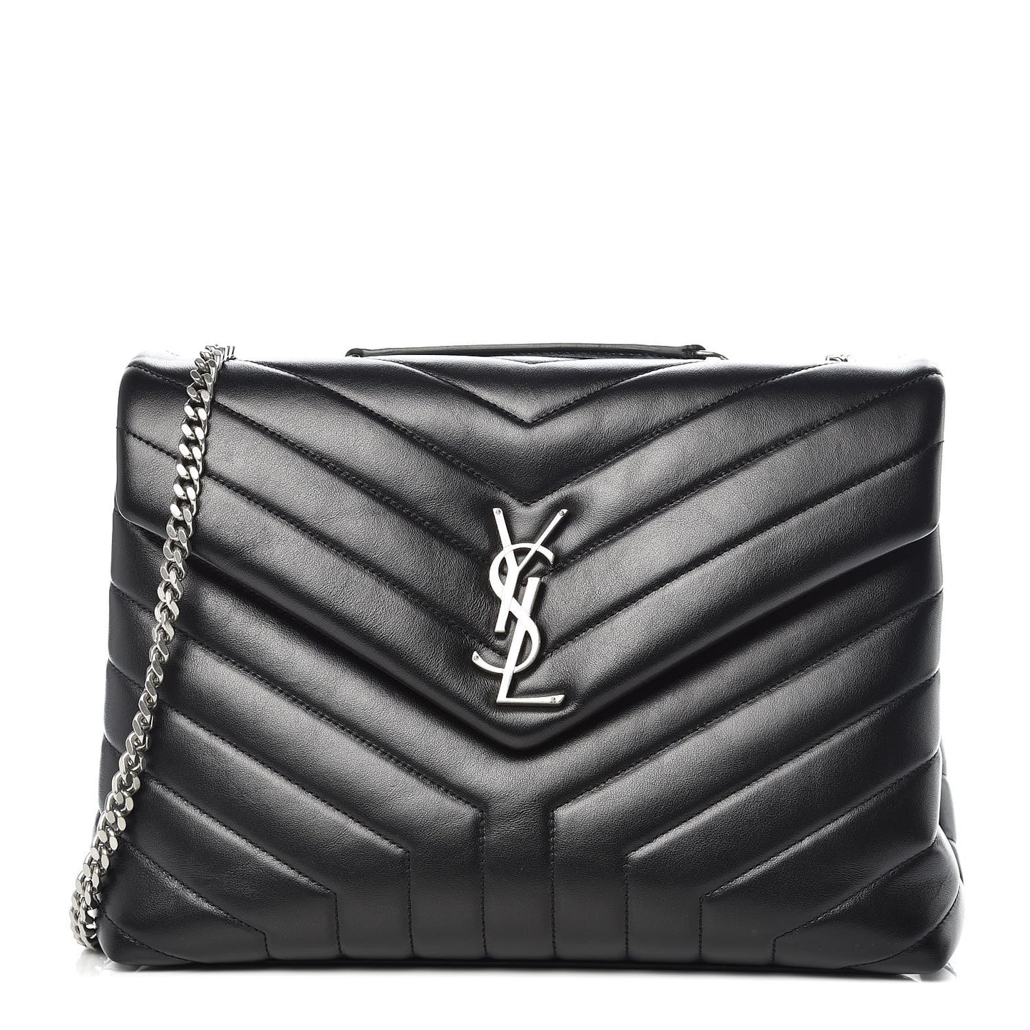 Calfskin Y Quilted Monogram Medium Loulou Chain Satchel Black