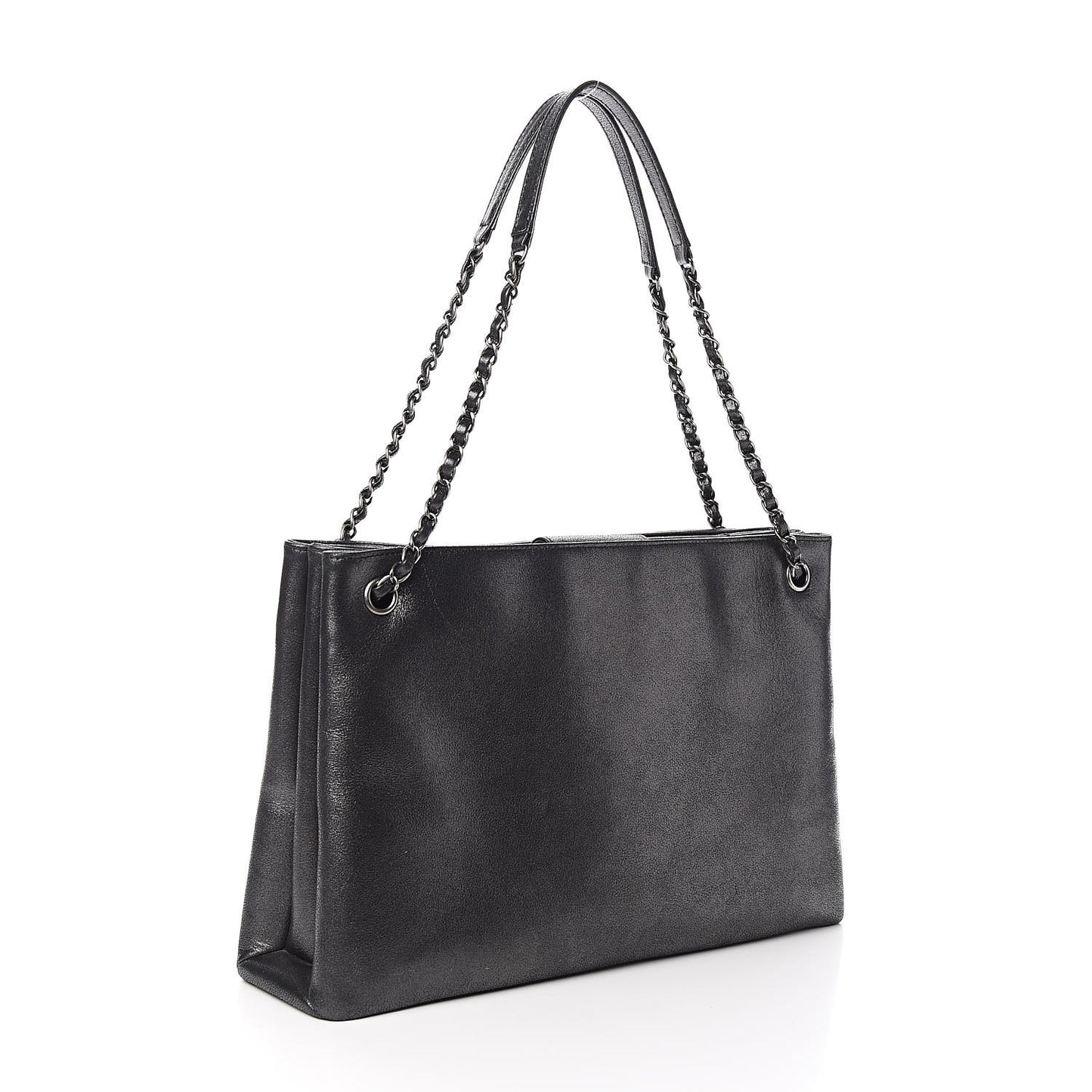 Iridescent Calfskin CC East West Shopping Tote Grey