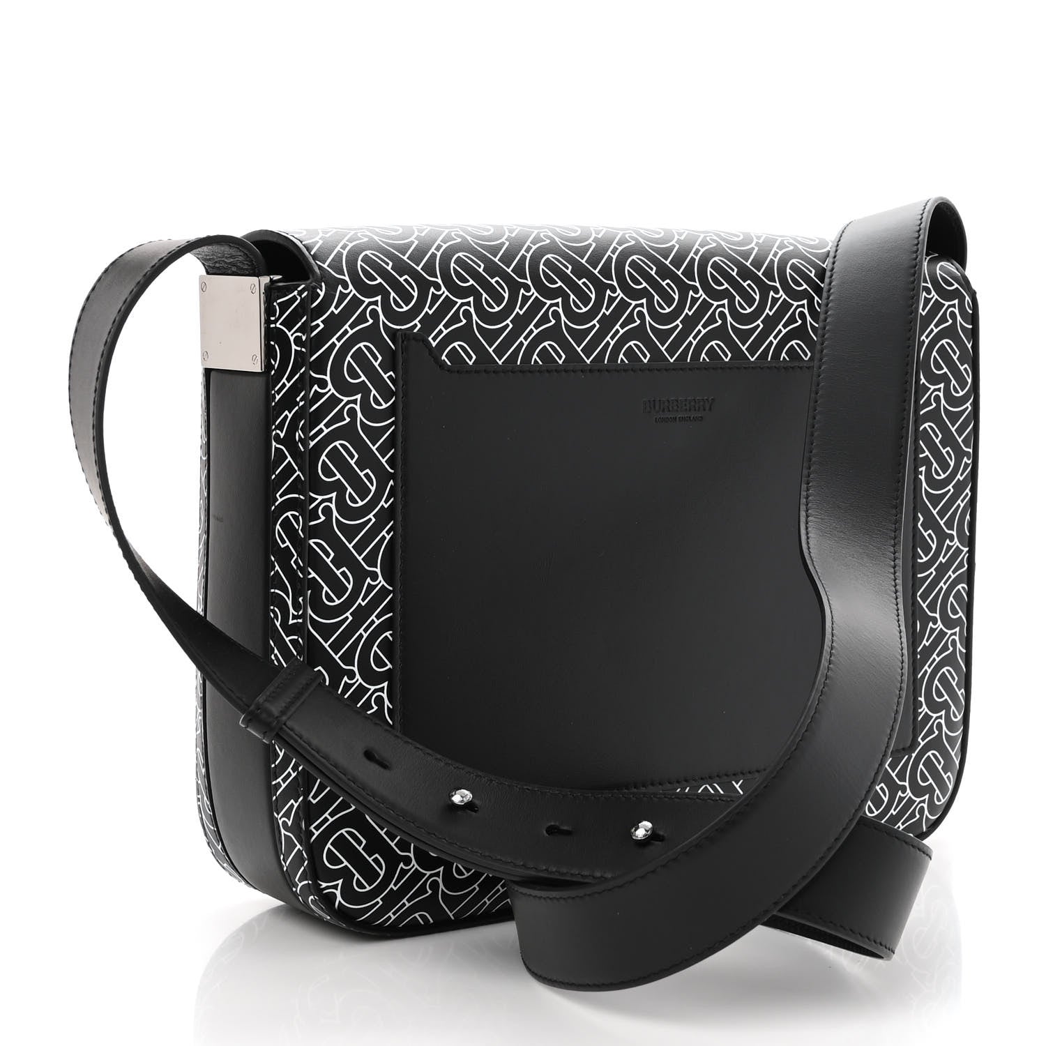 Burberry Calfskin Monogram TB Print Messenger Bag Black White 3 of 9