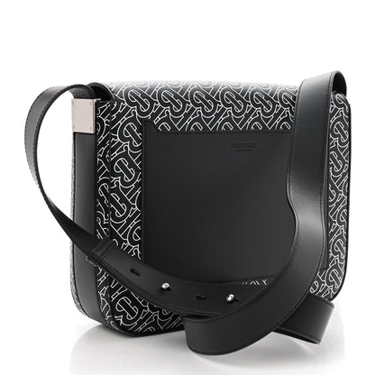 Burberry Calfskin Monogram TB Print Messenger Bag Black White 3 of 9