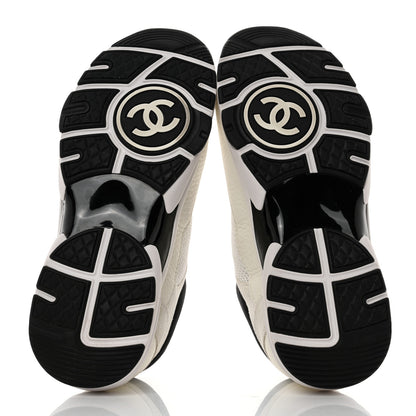Chanel Mesh Suede Calfskin Grained Calfskin Womens CC Sneakers 38 White Black 5 of 9