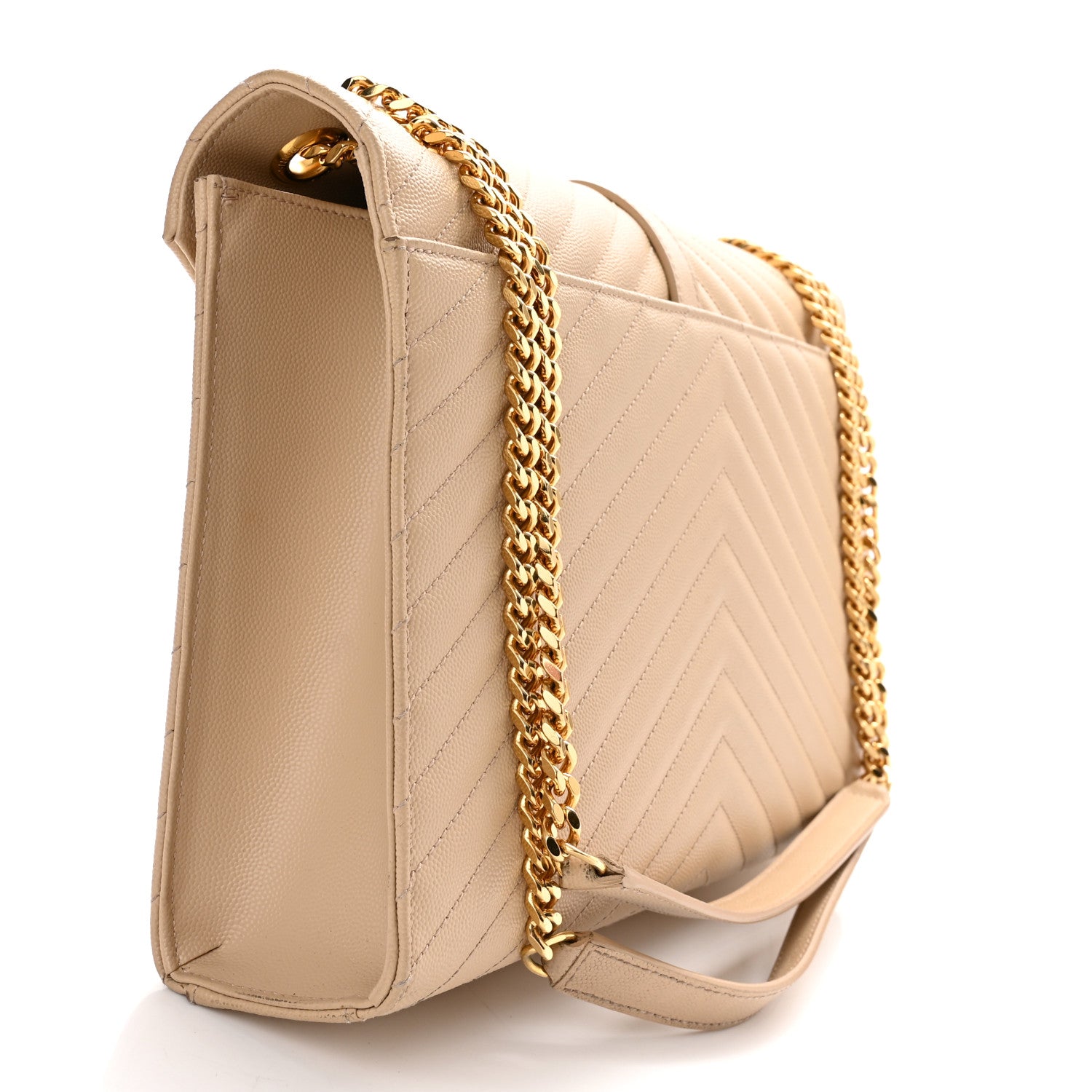 Saint Laurent Grain De Poudre Matelasse Chevron Large Monogram Satchel Nude Powder 2 of 10