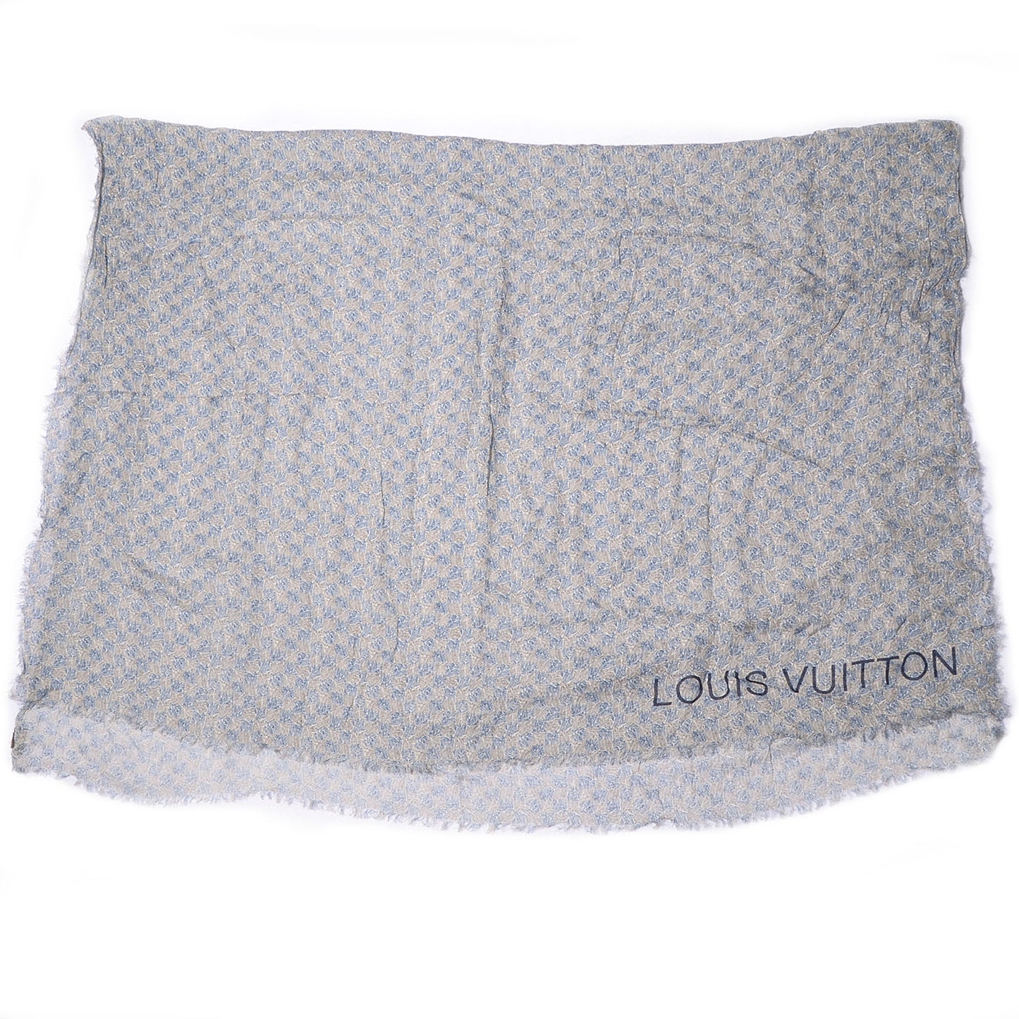 Cotton Linen Etole Damier Palm Stole Blue
