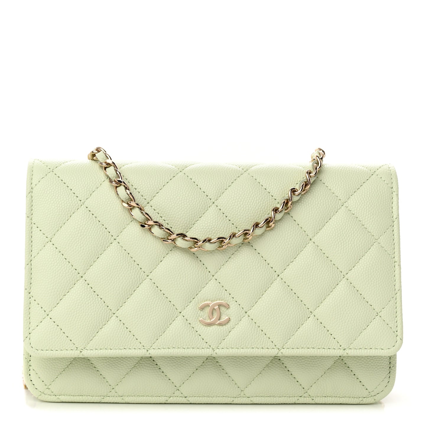 Caviar Quilted Wallet on Chain WOC Light Green