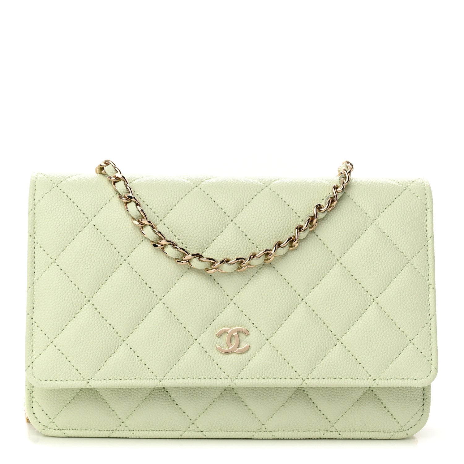 Chanel Caviar Quilted Wallet on Chain WOC Light Green 1 of 12
