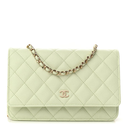 Chanel Caviar Quilted Wallet on Chain WOC Light Green 1 of 12