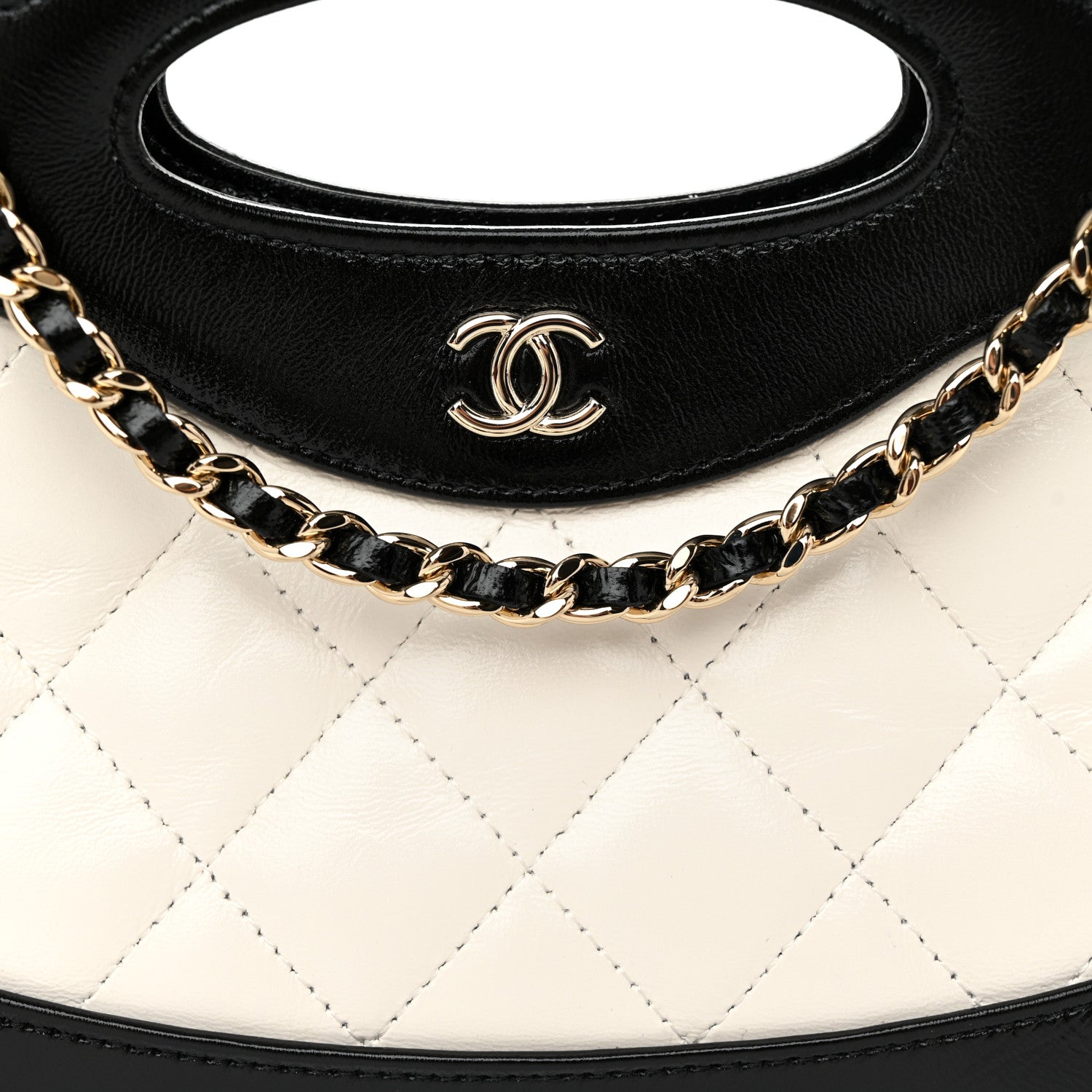 Chanel Shiny Crumpled Calfskin Quilted Nano 31 Shopping Bag White Black 8 of 11