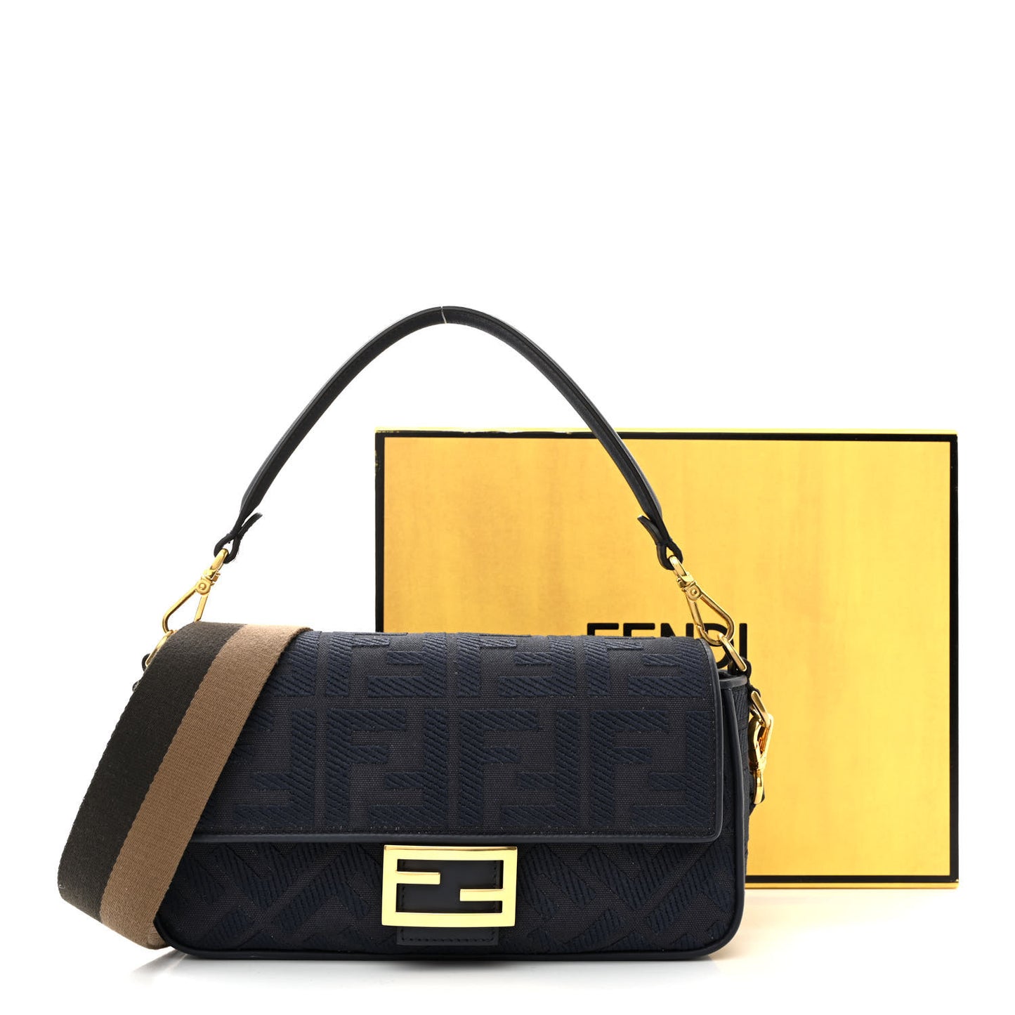 Canvas Vitello King Bi-Color Strap FF Embroidered Baguette Midnight