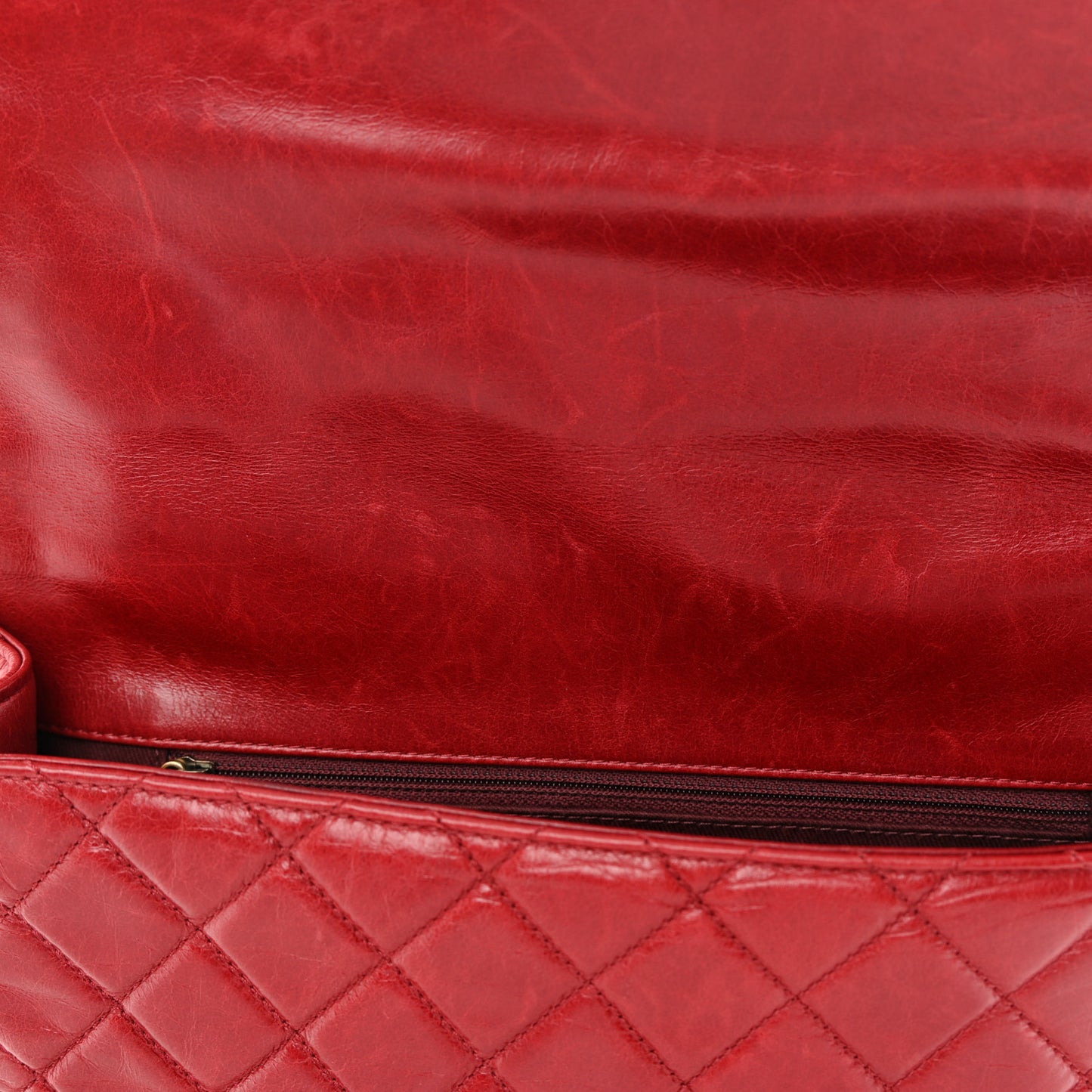 Glazed Calfskin Castle Rock Medium Flap Red