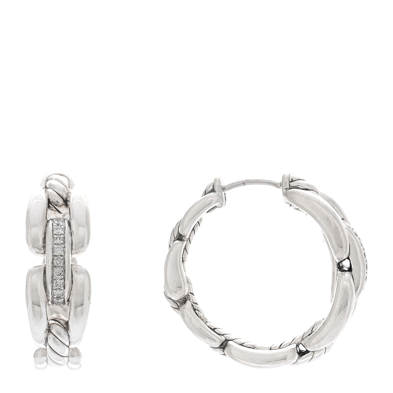David Yurman Sterling Silver Diamond 23mm Wellesley Hoop Earrings 1 of 4