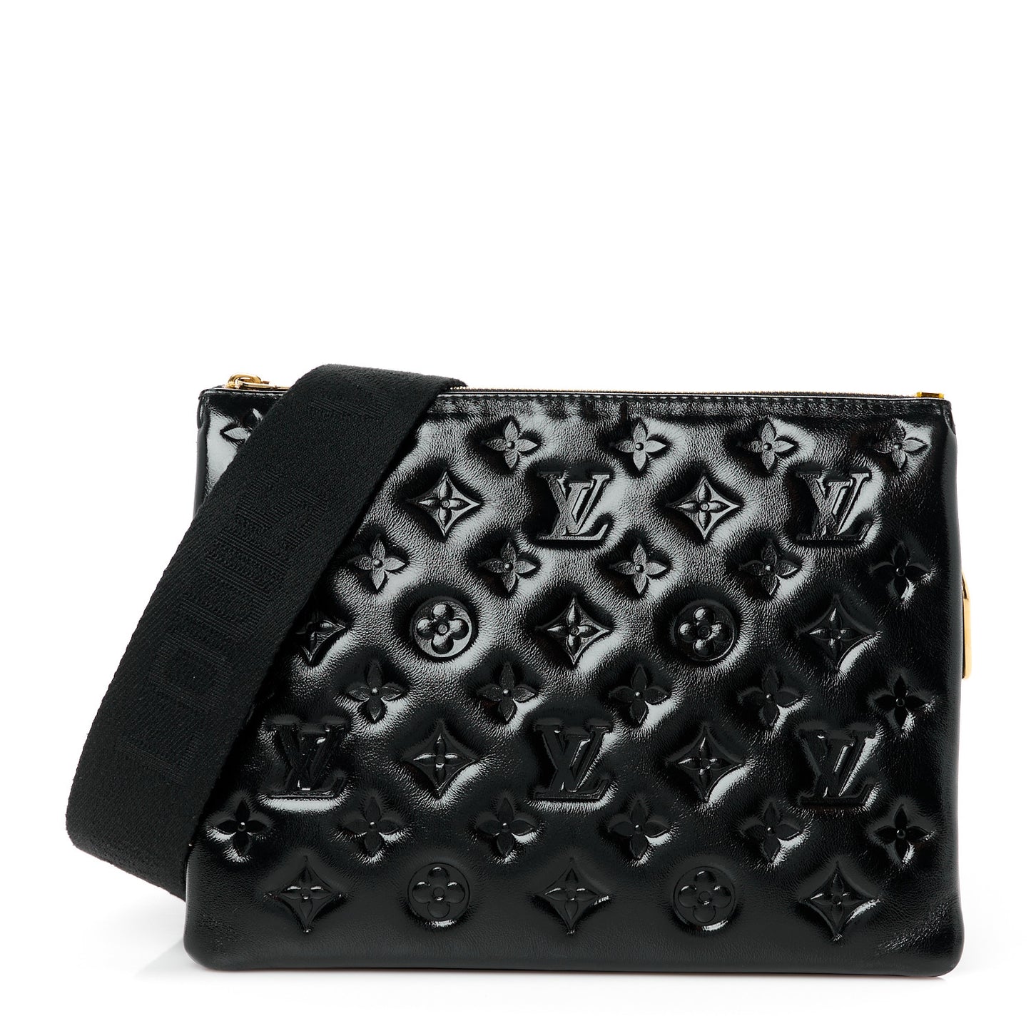 Glazed Lambskin Embossed Monogram Coussin PM Black
