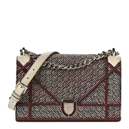 Christian Dior Tweed Calfskin Medium Diorama Flap Bag Burgundy Multicolor 1 of 32
