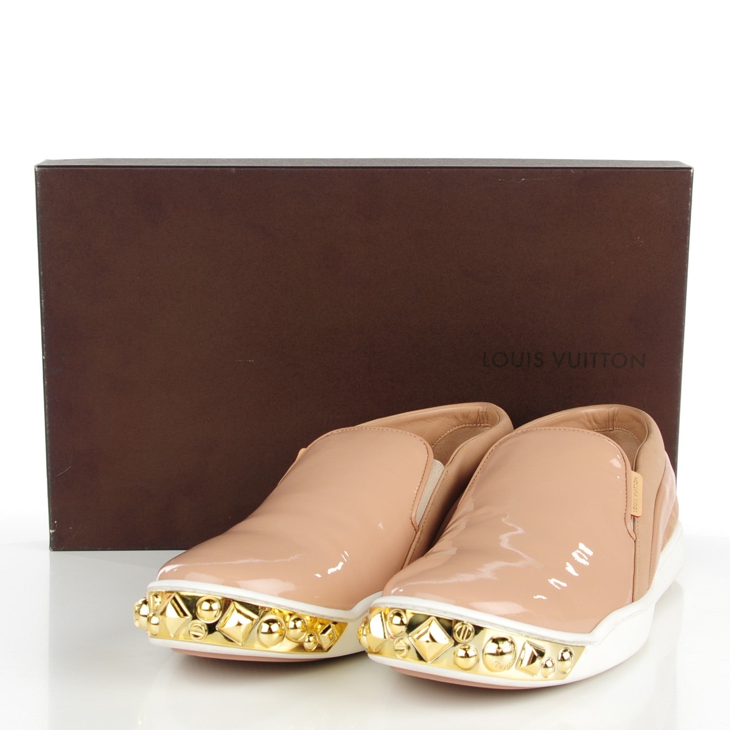 Louis Vuitton Patent Calfskin Suede Tempo Slip On Sneakers 41 Nude 6 of 10