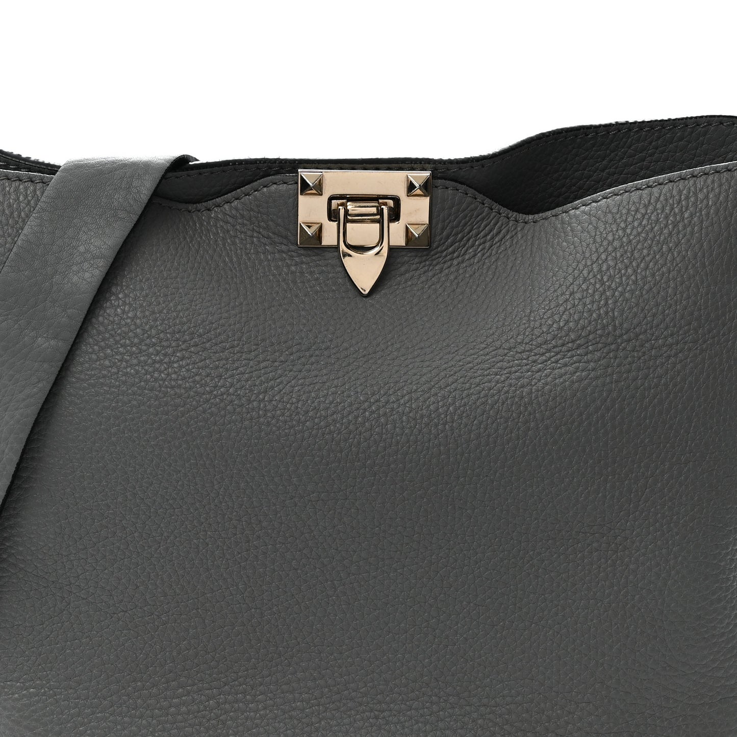 Pebbled Calfskin Small Rockstud Flip-Lock Messenger Bag Light Stone