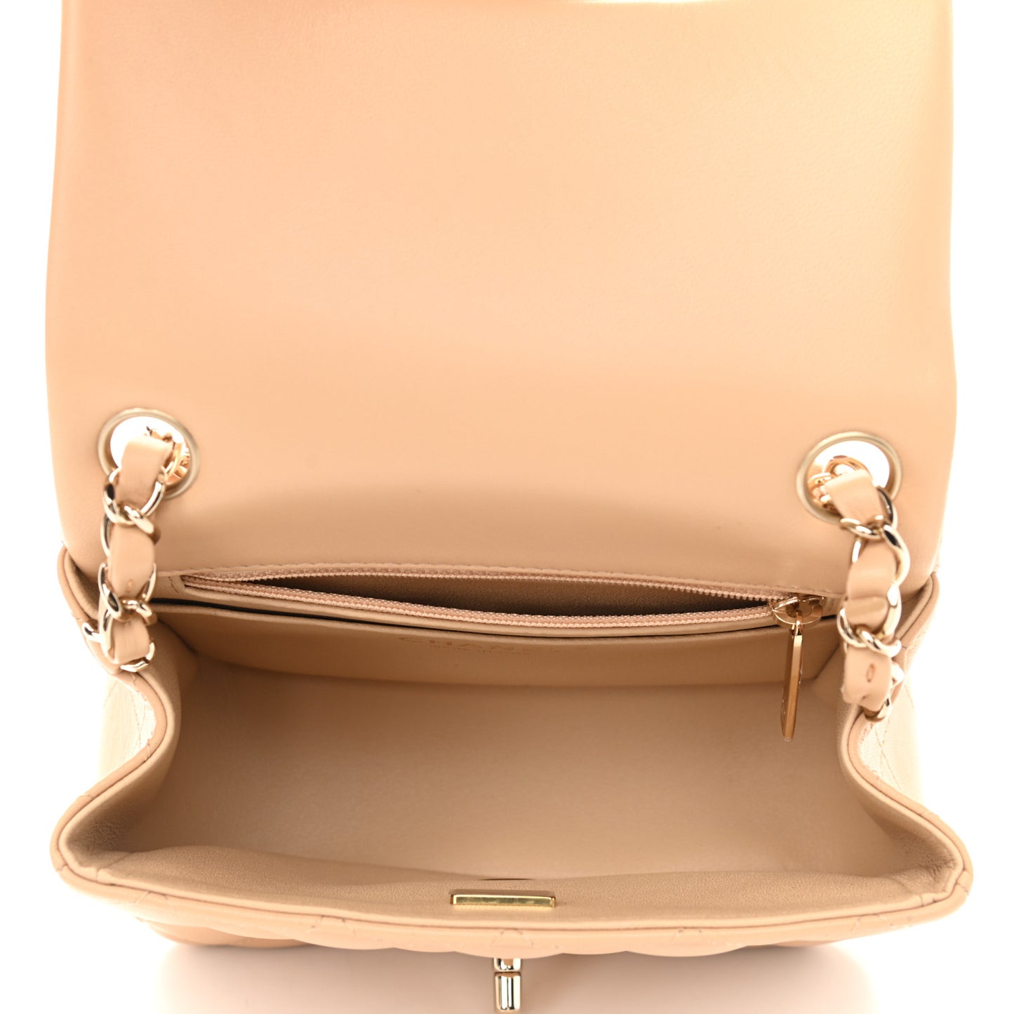 Lambskin Quilted Mini Square Flap Beige
