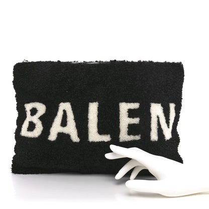 Balenciaga Sheepskin Shearling Contrasted Logo Large Zip Pouch Black 2 of 10