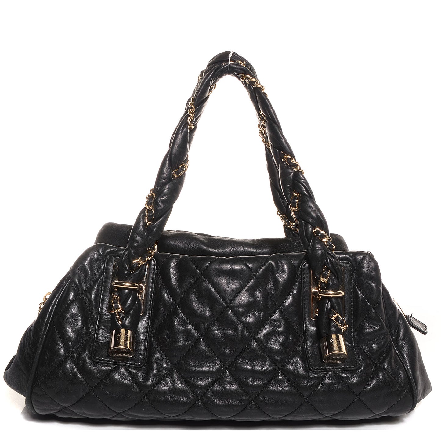 Distressed Lambskin Lady Braid Bowler Black