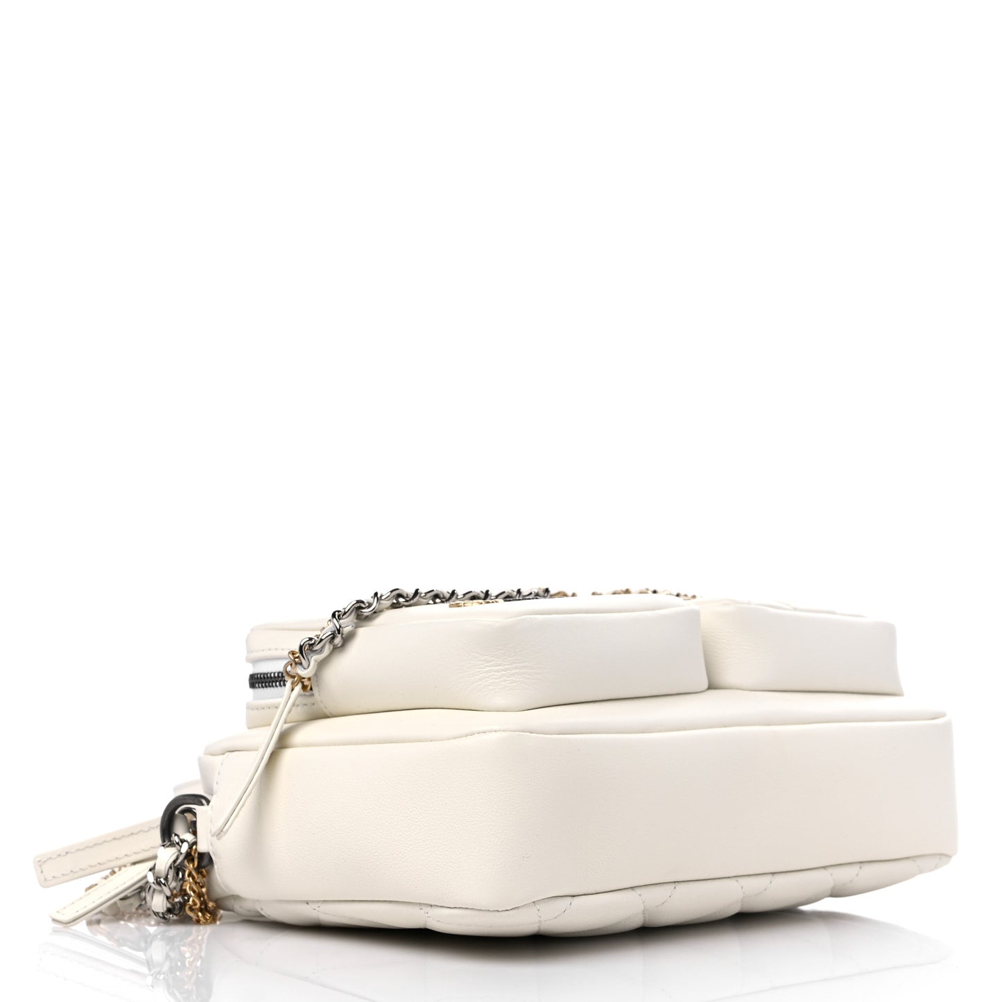 Calfskin Quilted Small Camera Case White