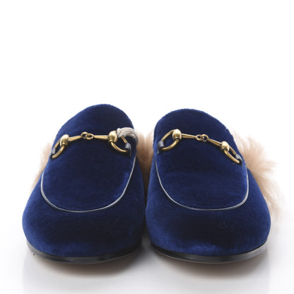Gucci Velvet Fur Womens Princetown Slippers 36 Cobalt Blue 3 of 10
