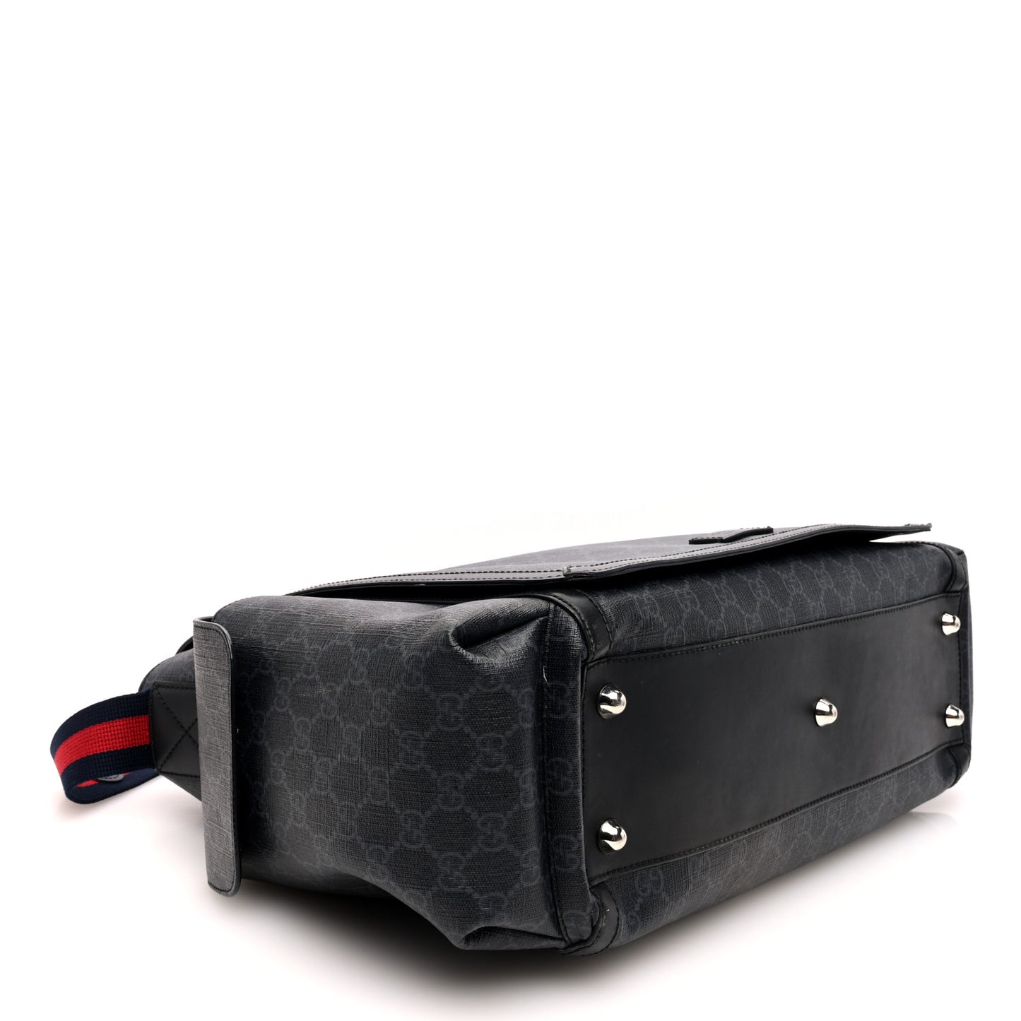 GG Supreme Monogram Web Messenger Diaper Bag Black Grey