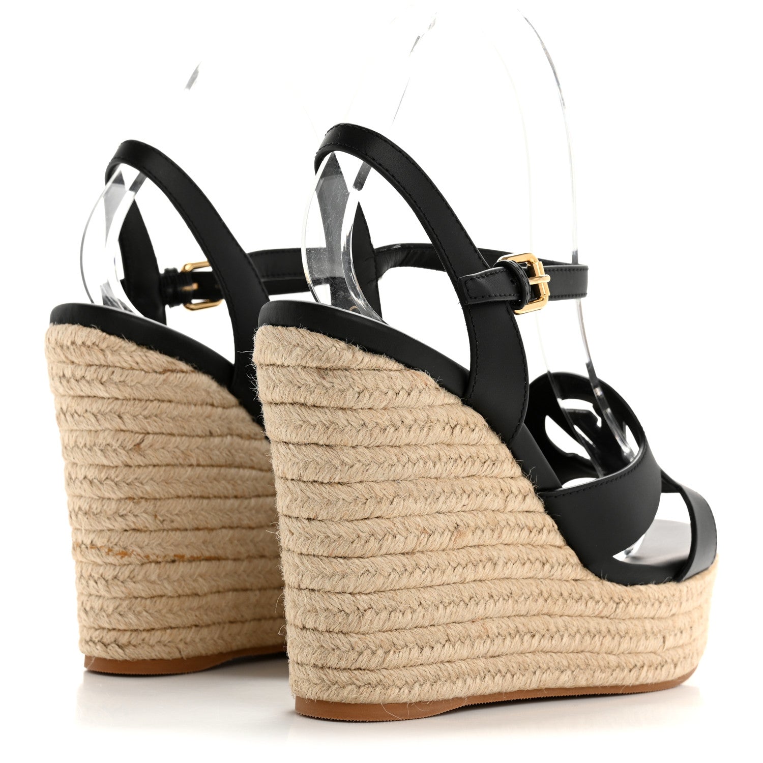 Louis Vuitton Calfskin LV Isola Espadrille Wedge Sandals 39 Black 5 of 9