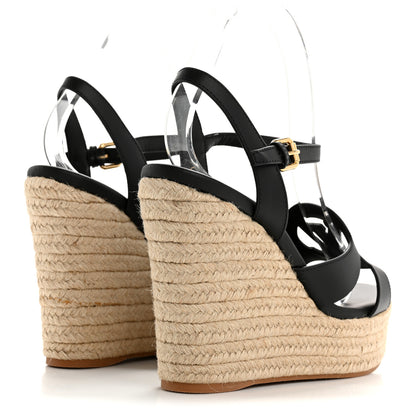 Louis Vuitton Calfskin LV Isola Espadrille Wedge Sandals 39 Black 5 of 9