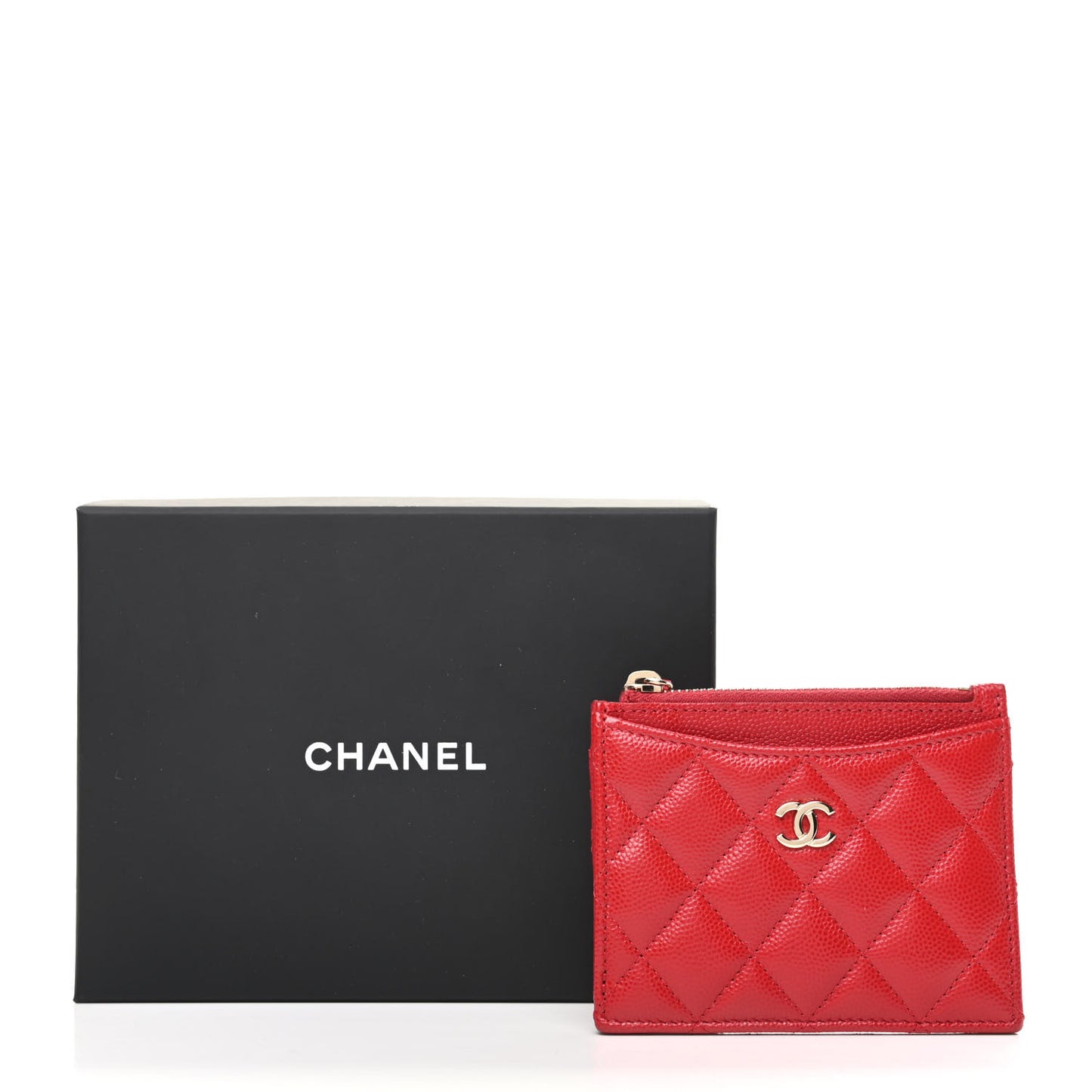 Caviar Quilted CC Zip Card Holder Red