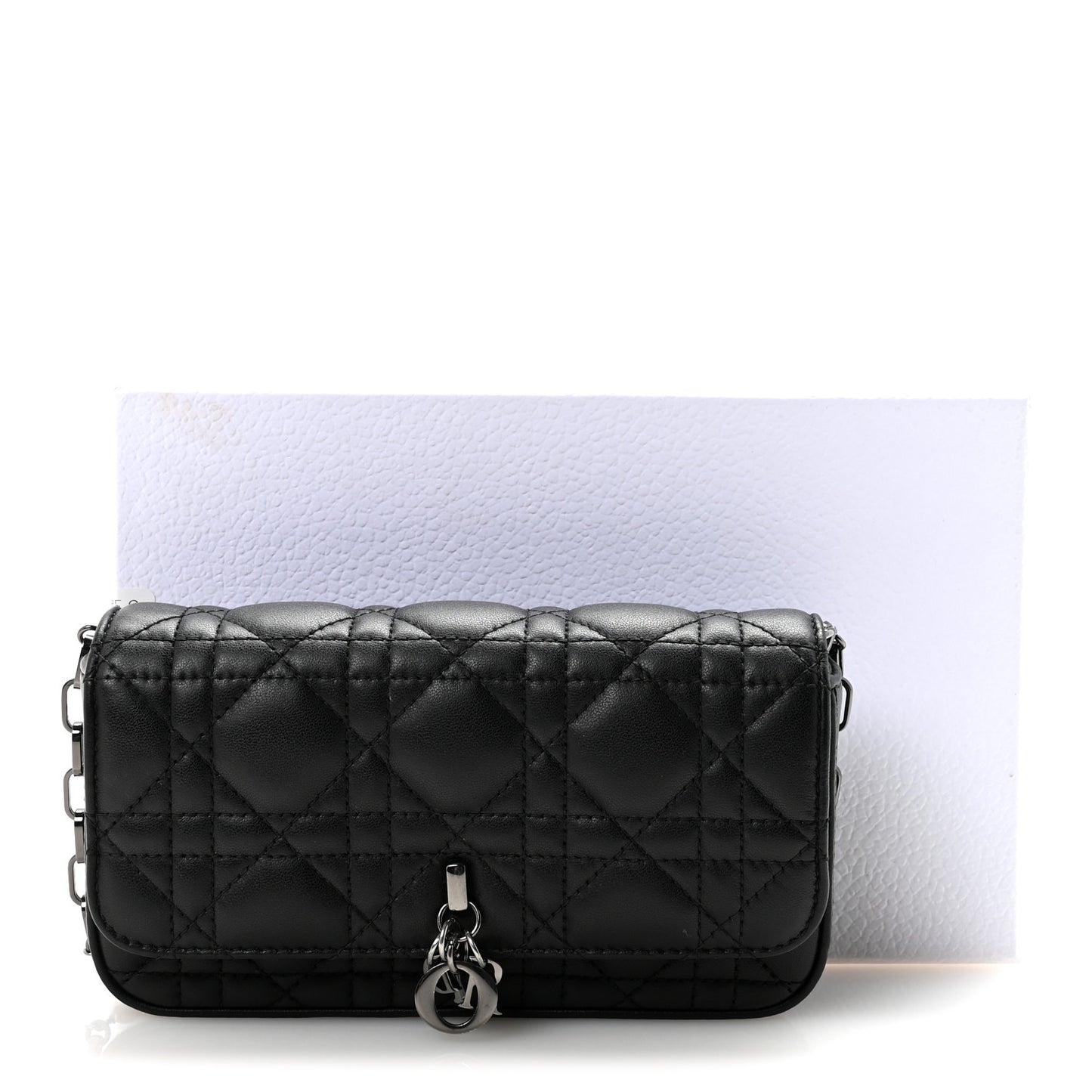 Lambskin Cannage Dior Talk Phone Pouch Black