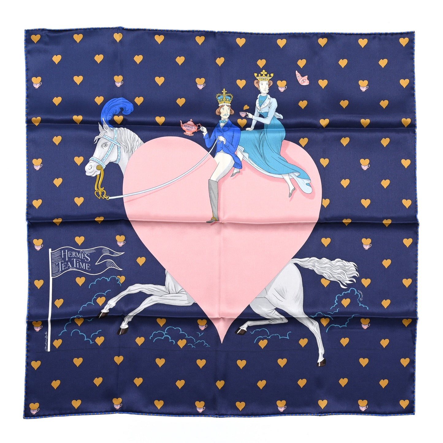 Silk Tea Time Scarf 70 Marine Vieux Rose
