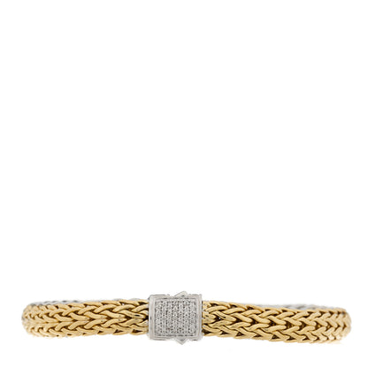 John Hardy Sterling Silver 18K Yellow Gold Diamond 7.5mm Icon Bracelet 1 of 4
