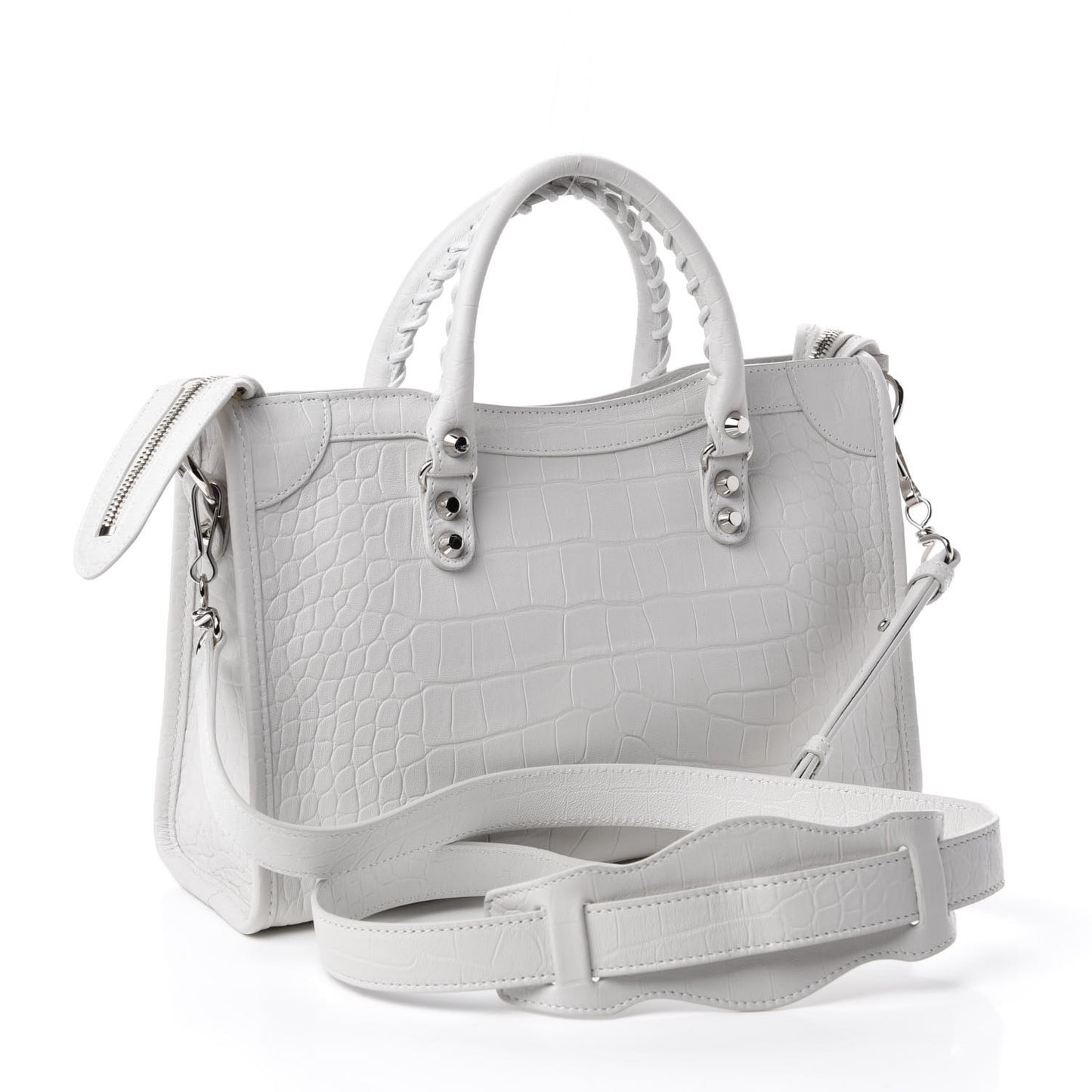 Matte Supple Lambskin Crocodile Embossed Classic Silver Hardware S City White