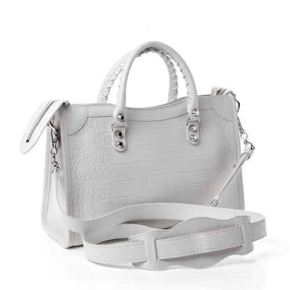 Balenciaga Matte Supple Lambskin Crocodile Embossed Classic Silver Hardware S City White 4 of 11