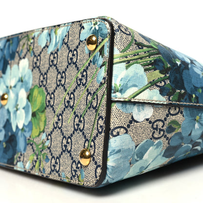 Gucci GG Supreme Monogram Blooms Medium Zip Top Tote Beige Blue Navy Hibiscus Red 10 of 11