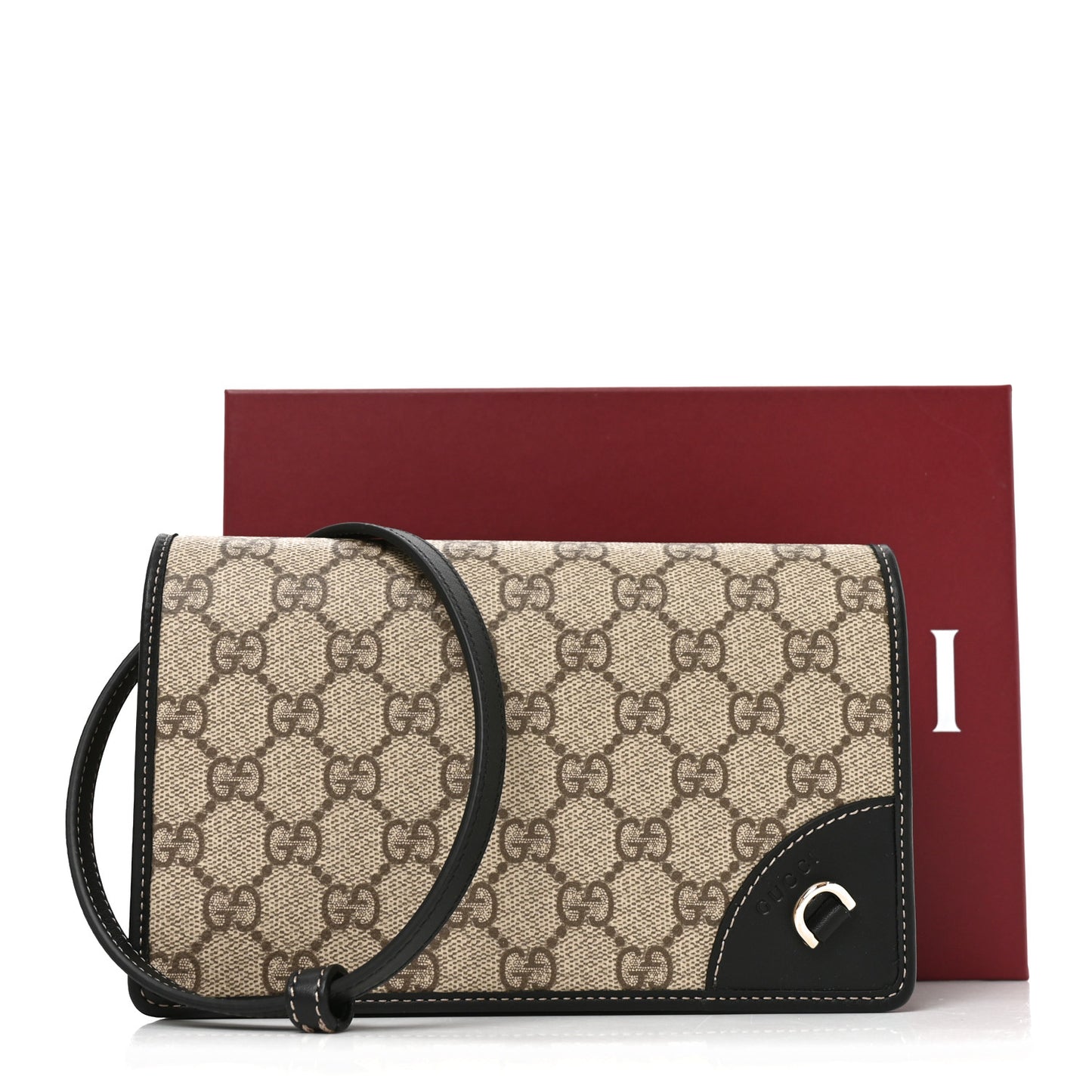 GG Emblem Monogram Wallet With Strap Beige Ebony Black