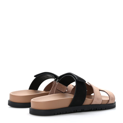 Hermes Suede Goatskin Womens Chypre Sandals 36 Rose Perle Black 4 of 9