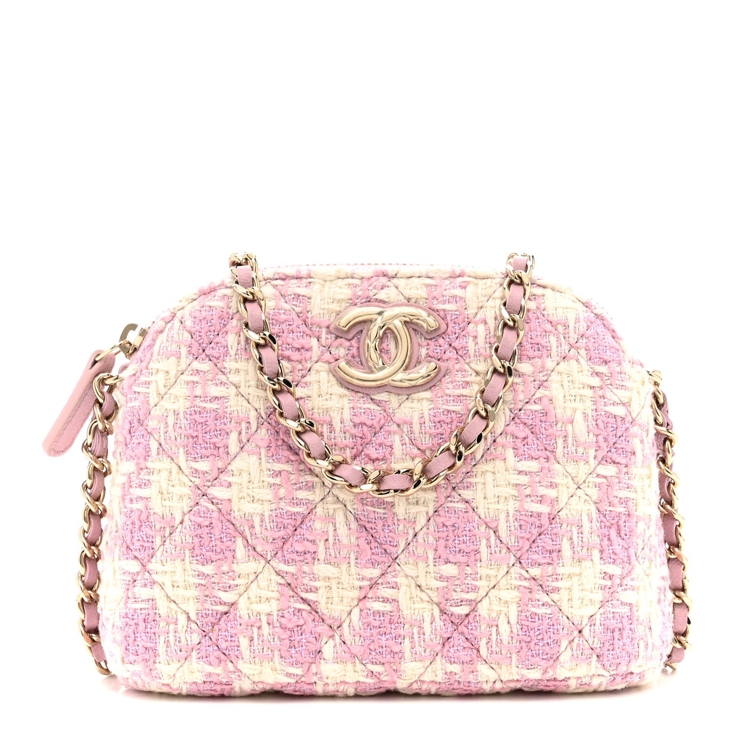 Tweed Quilted Mini Clutch With Chain Pink