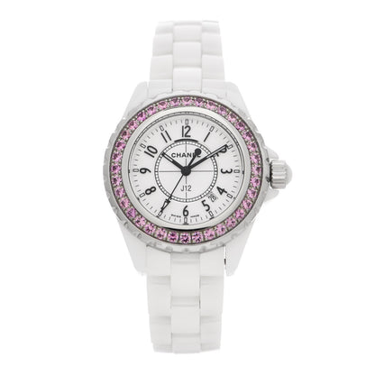 Chanel Stainless Steel Ceramic Pink Sapphire 33mm J12 Quartz Watch White 1 of 5