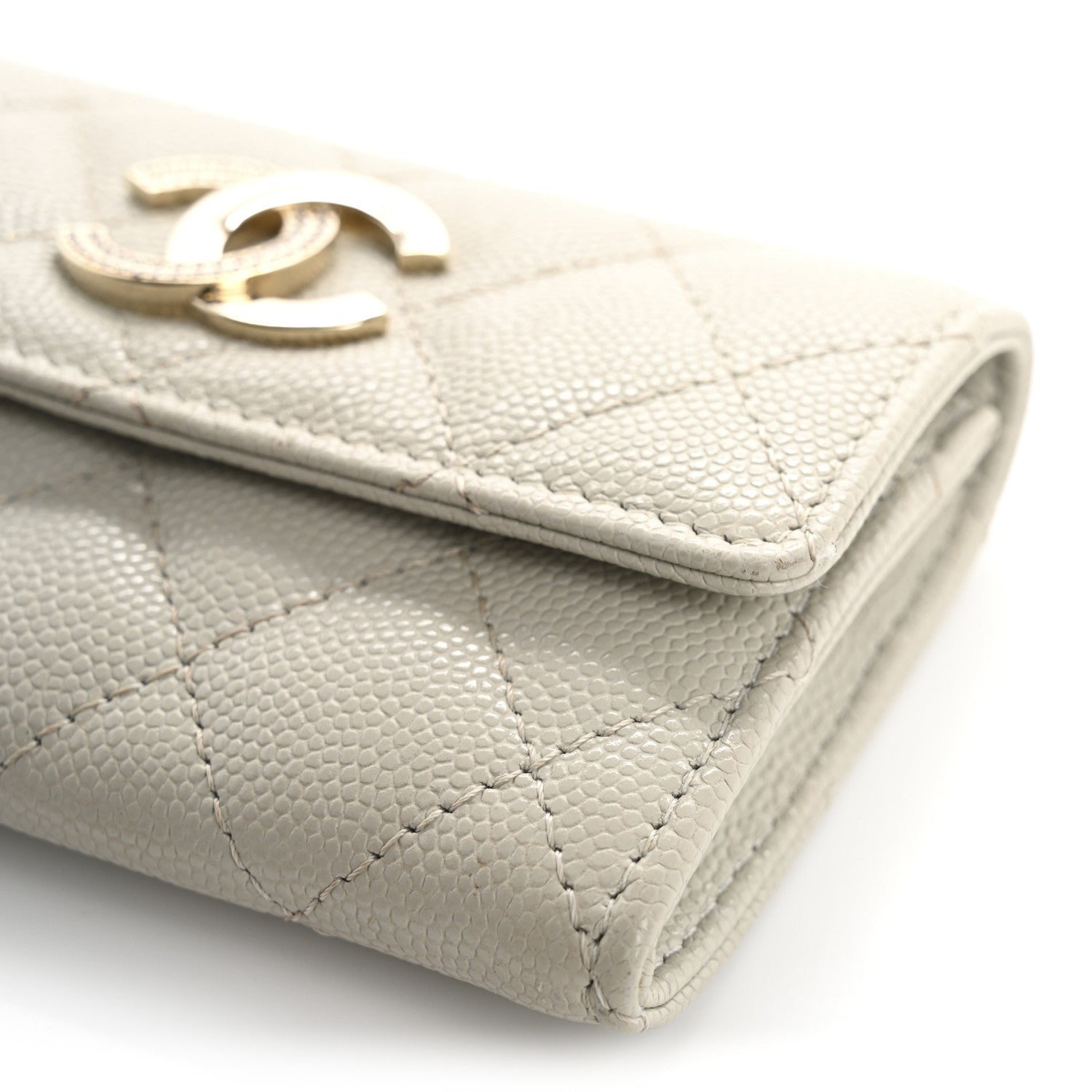 Chanel Caviar Quilted Crystal CC Flap Card Holder Light Grey 10 of 14