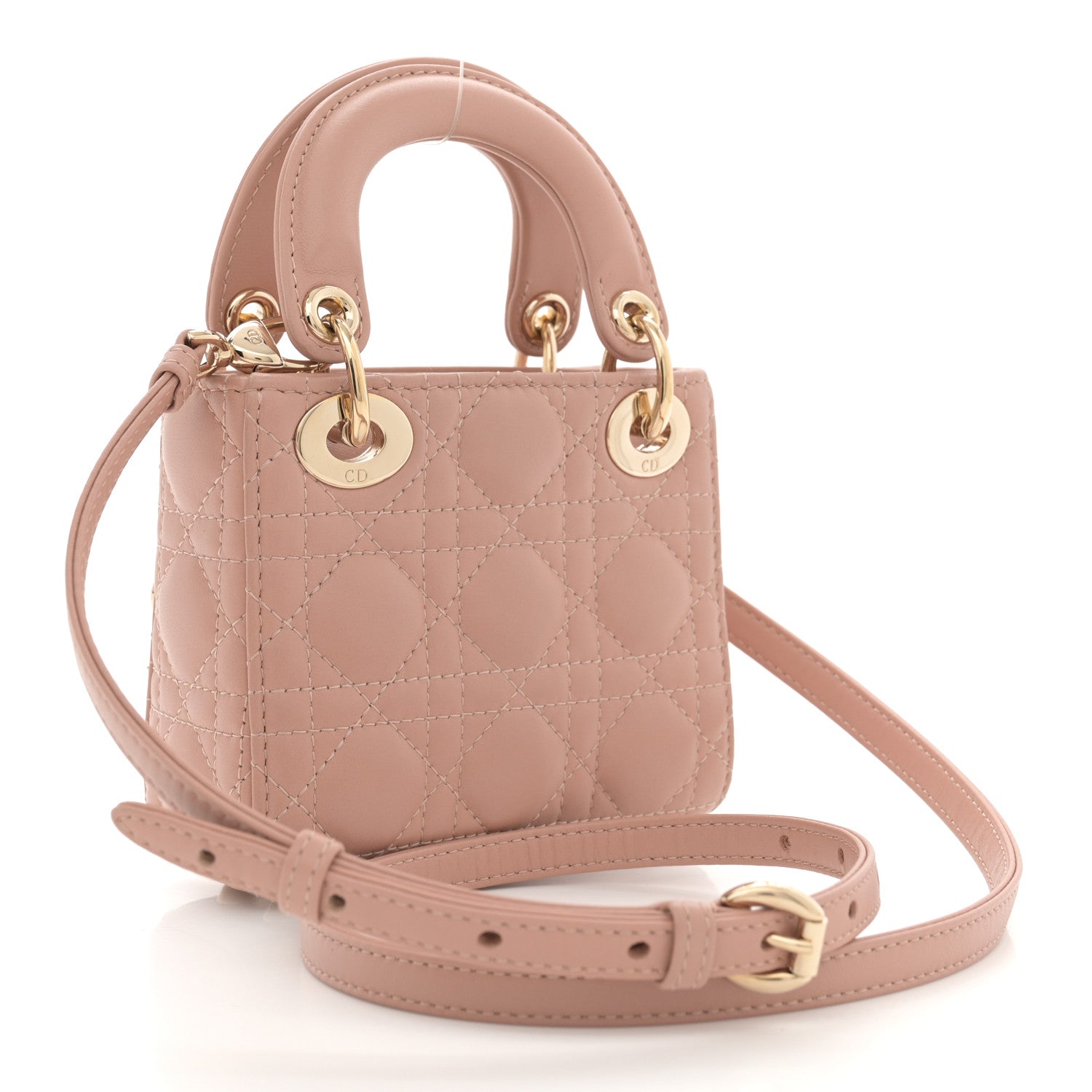 Christian Dior Lambskin Cannage Micro Lady Dior Rose Des Vents 3 of 11
