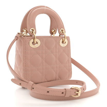 Christian Dior Lambskin Cannage Micro Lady Dior Rose Des Vents 3 of 11
