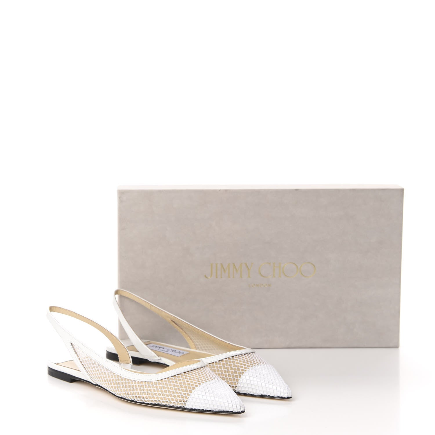 Jimmy Choo Patent Mesh Calfskin Fetto Flats 36.5 Latte 9 of 9
