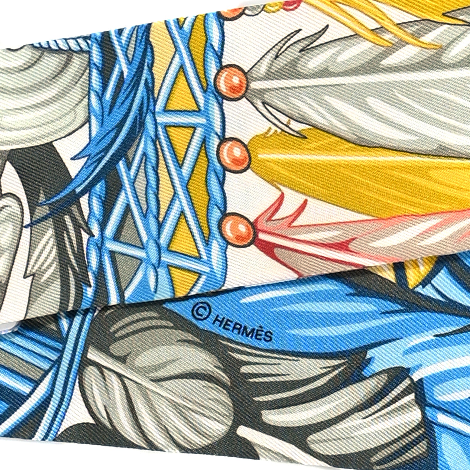 Hermes Silk La Danse Pacifique Twilly Jaune D'Or Kaki Orange 5 of 5