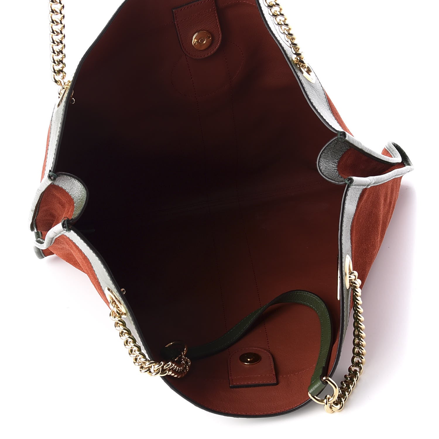 Gucci Suede Calfskin Large Rajah Chain Tote Brown Green 6 of 12