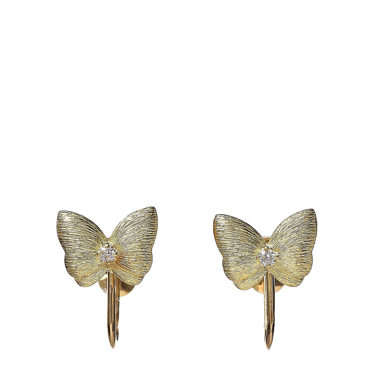 18K Yellow Gold Diamond Butterfly Screw Back Earrings